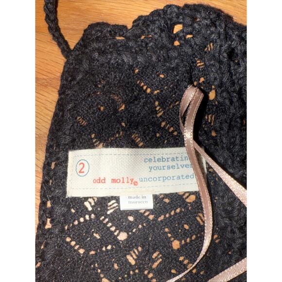 Odd Molly Anthropologie Black Knit Dress Long Sleeve Size 2 Crochet Detail BOHO - Picture 9 of 9